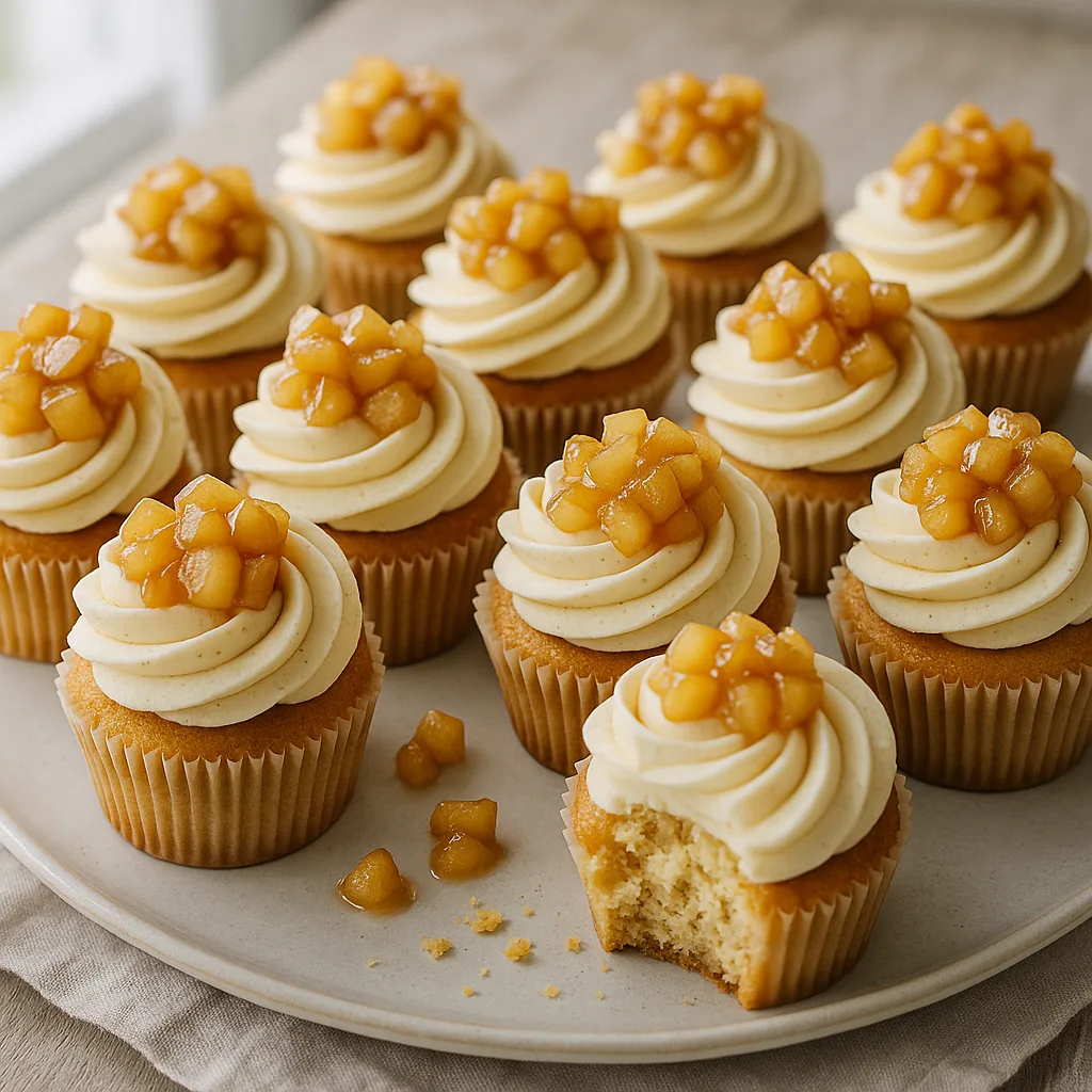 Foto af Forårsfriske æble- og vanilje-cupcakes med vaniljesmørcreme