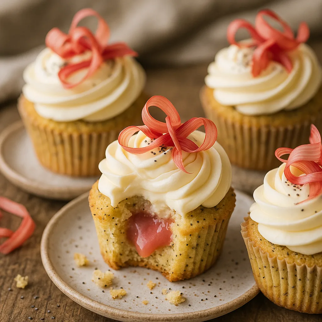 Foto af Citron-birkes cupcakes med rabarbercurd og cremefraichefrosting