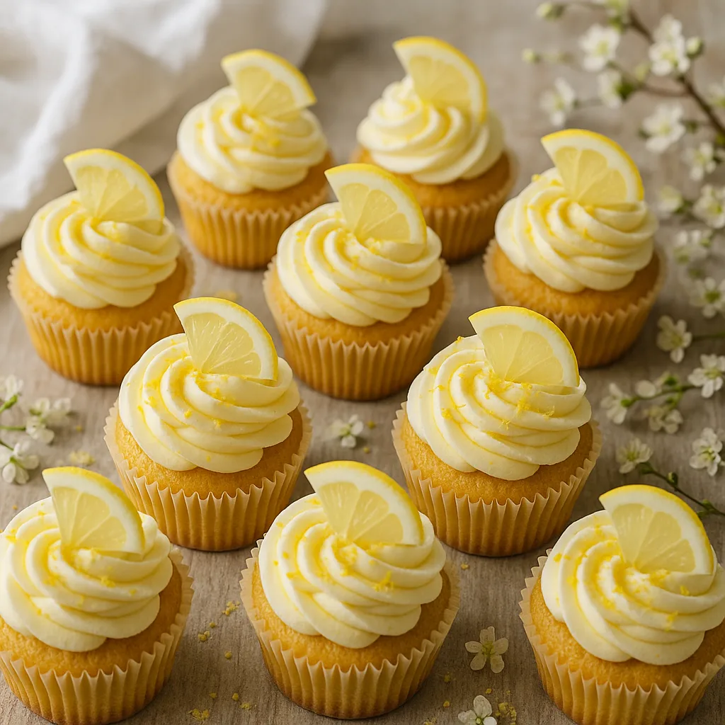 Foto af Forårsfriske hyldeblomst og citron-cupcakes med flødeosteskum