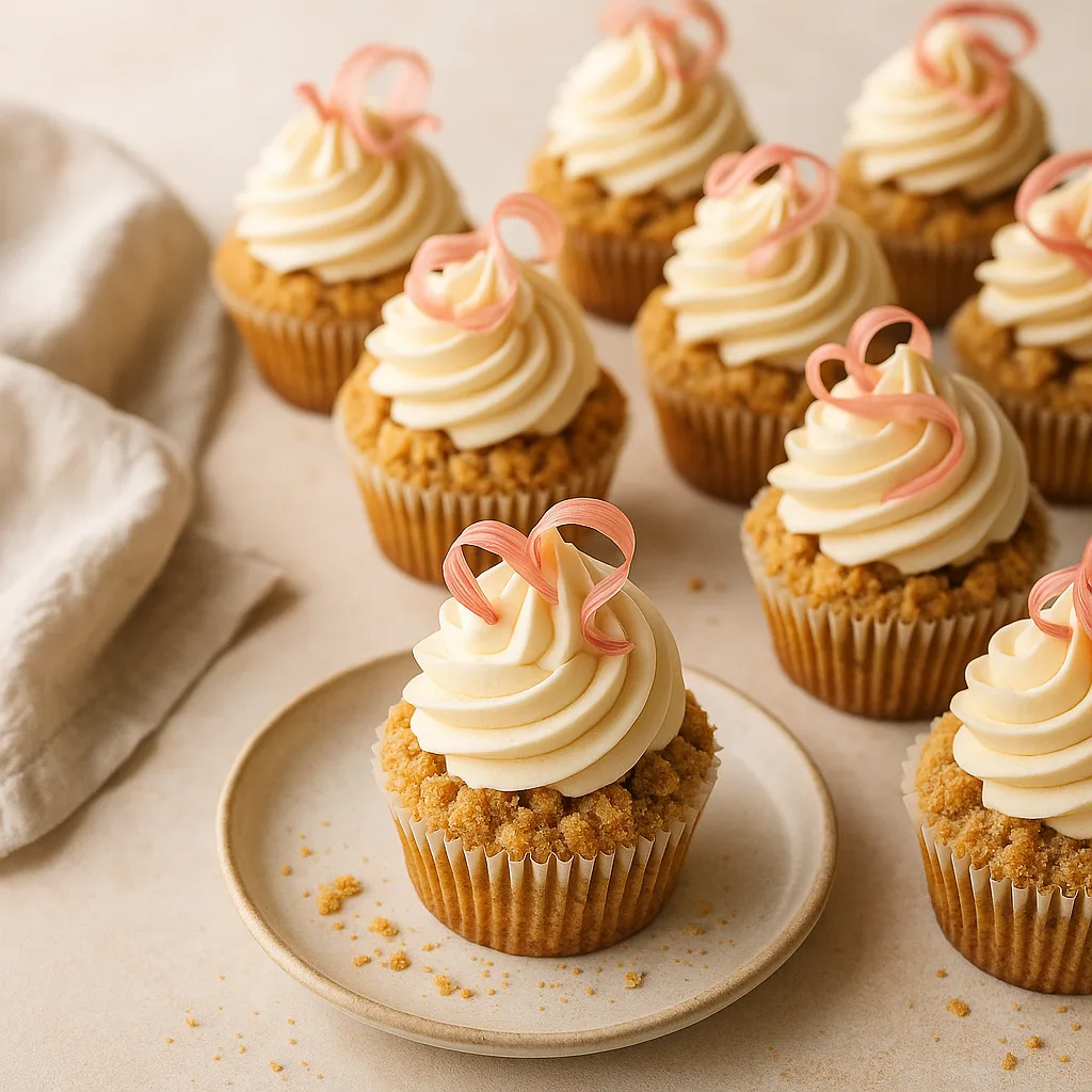 Foto af Rabarber-cupcakes med vaniljecrumble og luftig mascarponecreme