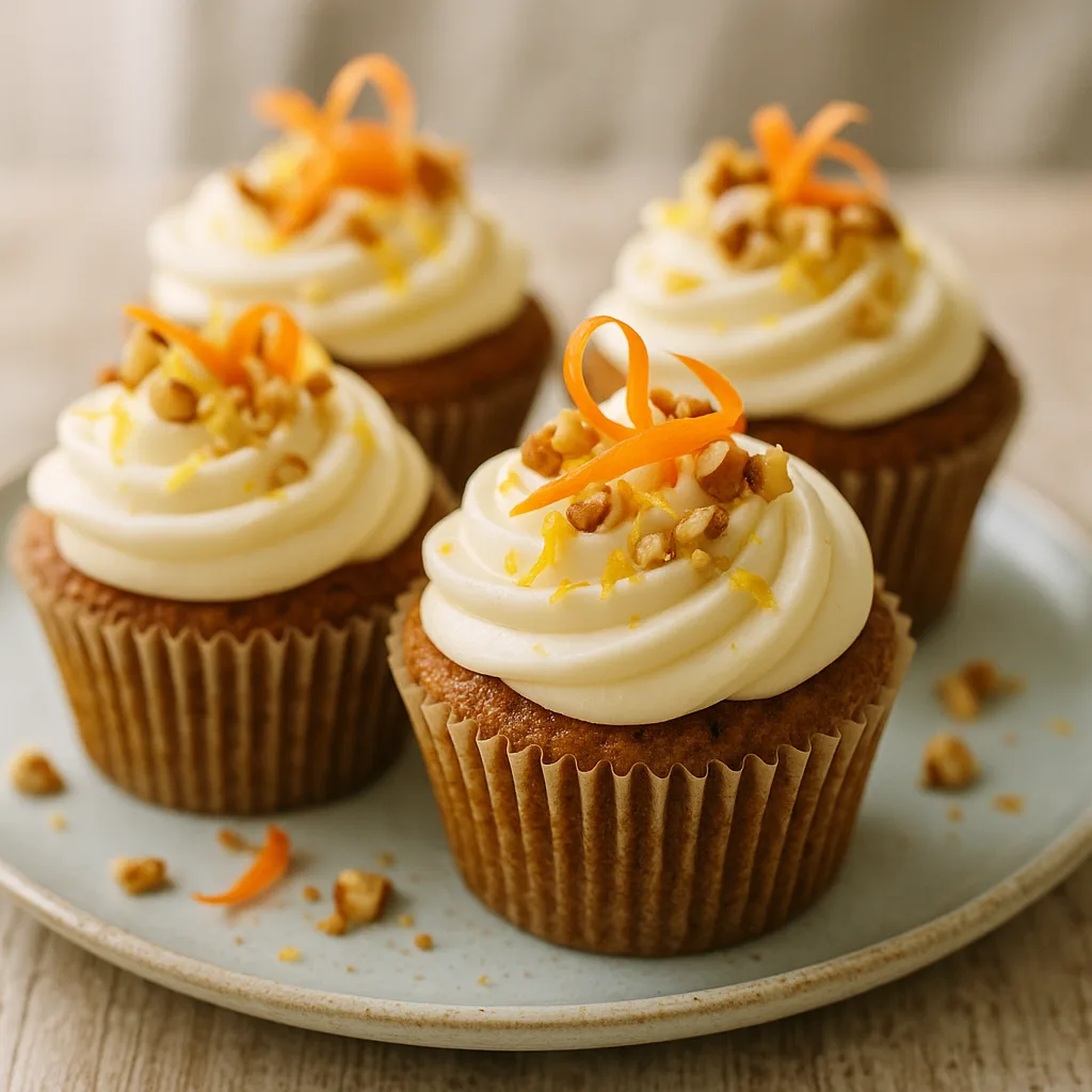 Foto af Saftige gulerodscupcakes med citron og cream cheese-frosting