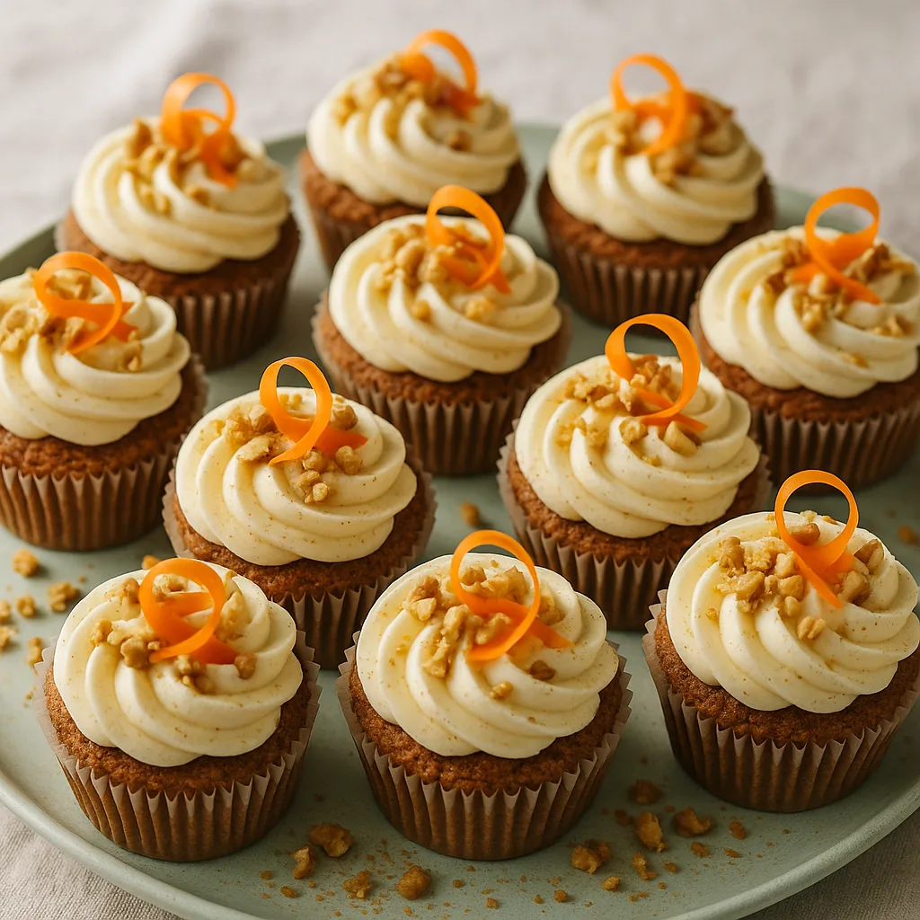 Foto af Saftige gulerodscupcakes med cream cheese-frosting og sprøde valnødder