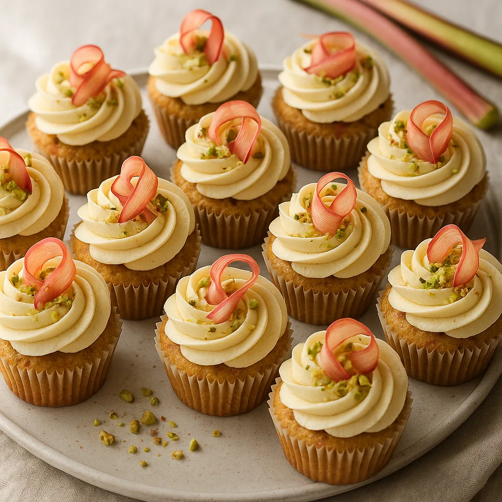 Foto af Saftige rabarber-cupcakes med hyldeblomstfrosting